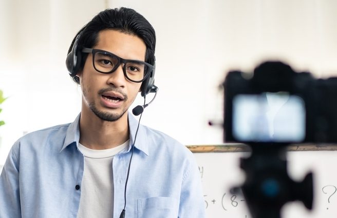 Person talking to video camera